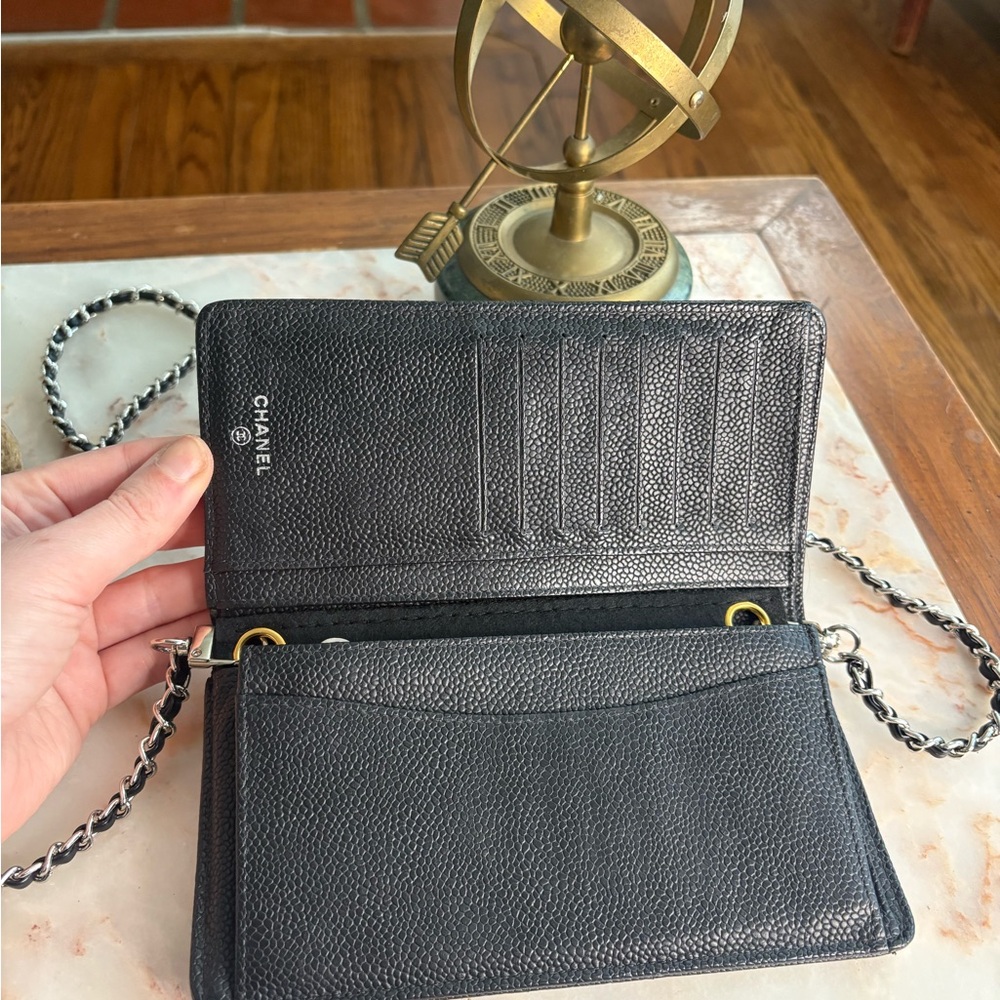CHANEL Silver Hardware Black Quilted Leather Wallet w/ Chain Strap | WOC - Picture 7 of 14